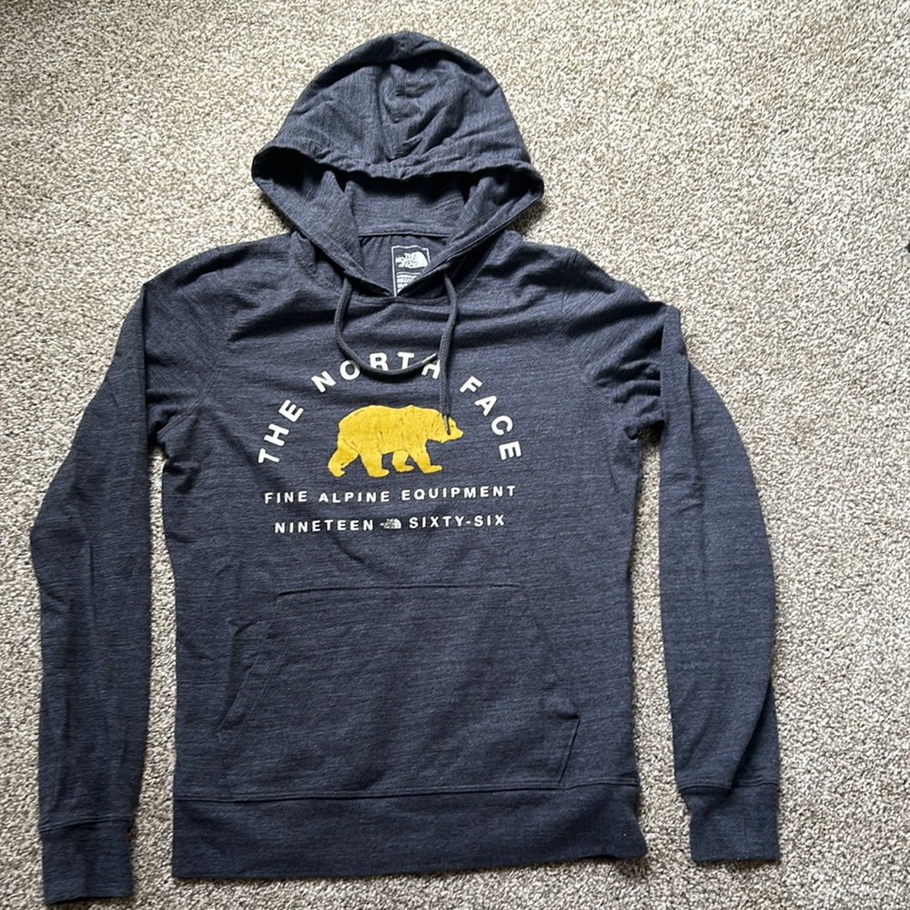 The North Face hoodie. standard size woman’s M, dark gray/navy blue heather